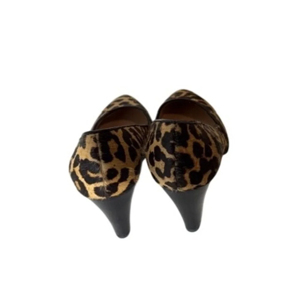 Franco Sarto Frankie 2 Leopard Print Calf Hair Wedge Pumps Tan Black Womens 7.5M